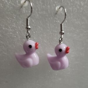 Hand Crafted Lilac Duck Earrings with Orange Beaks